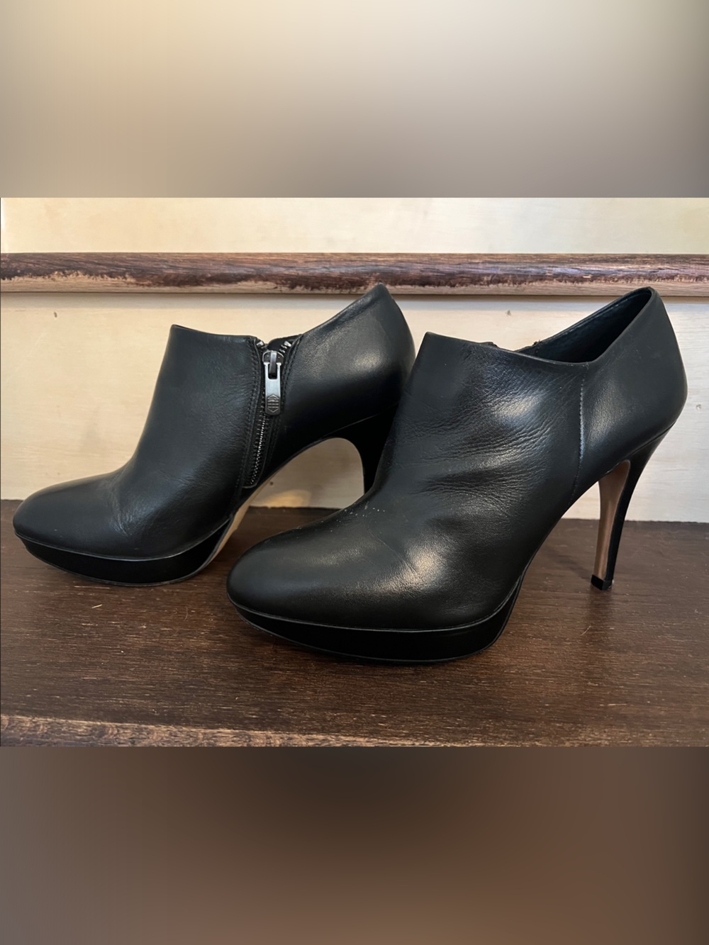 Vince Camuto Black Leather Platform Ankle Booties